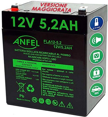 ANFEL Batteria ricaricabile al Piombo 12V 4,5Ah Faston 4,8mm misure 90 x 70 x 101 mm per UPS allarmi sirene