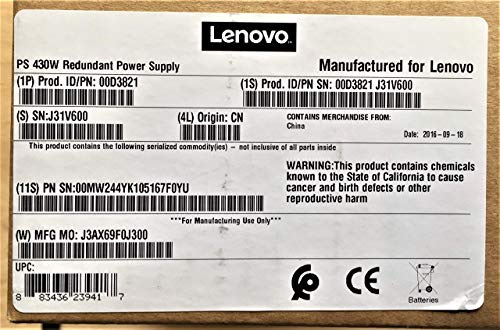 IBM 00D3821 Lenovo Alimentazione ridondante AC 120/240 V 430 Watt per System x3100 M4 (430 Watt) 2582 (430 Watt) (Componenti > Alimentatori PSU) (Ricondizionato)