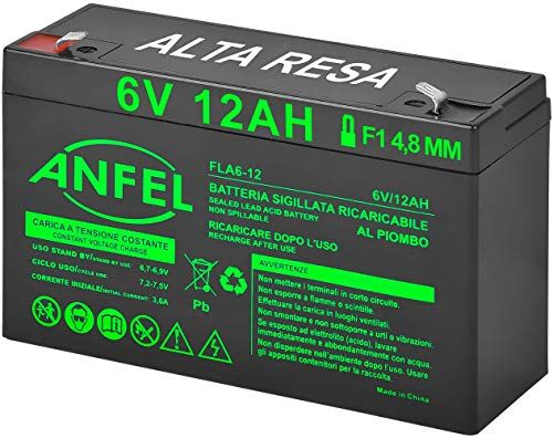 ANFEL Batteria Lead Acid AGM 6V 12Ah Al Piombo Ricaricabile Pila batteria Ermetica Batterie di ricambio per Allarme Sirena Giocattoli Prodotti Medici