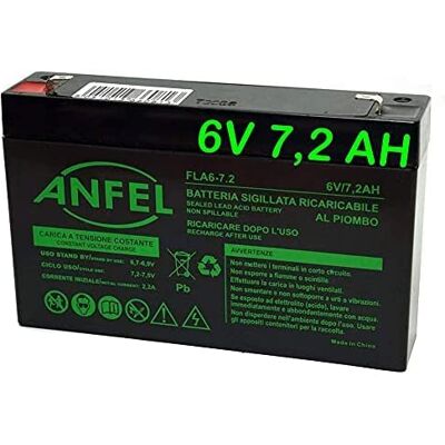 ANFEL Batteria Ricaricabile al Piombo Gruppi continuità ups Solare Allarme 6V 7Ah 7,2 Ah ANFEL Batteria Ricaricabile al Piombo Gruppi continuità ups Solare Allarme 6V 7Ah 7,2 Ah