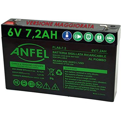 ANFEL Batteria al Piombo SIGILLATA 6V 7 Ah 7,2 ah Versione maggiorata ANFEL Batteria al Piombo SIGILLATA 6V 7 Ah 7,2 ah Versione maggiorata