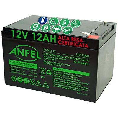ANFEL 12V 12AH Batteria Ricaricabile al Piombo VRLA Faston F2 6.35mm per allarmi antifurti, sistemi di Sicurezza, Batterie di Ricambio per ups USV, Solar, Solarpanel ANFEL 12V 12AH Batteria Ricaricabile al Piombo VRLA Faston F2 6.35mm per allarmi antifurti, sistemi di Sicurezza, Batterie di Ricambio per ups USV, Solar, Solarpanel