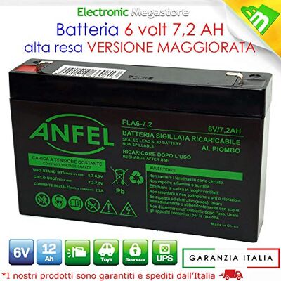 ANFEL Batteria Ermetica Ricaricabile al Piombo 6V Volt 7Ah con connettore faston Ideale per ups sistemi di Sicurezza Peg Perego Giochi Giocattoli Lampada di Emergenza ANFEL Batteria Ermetica Ricaricabile al Piombo 6V Volt 7Ah con connettore faston Ideale per ups sistemi di Sicurezza Peg Perego Giochi Giocattoli Lampada di Emergenza
