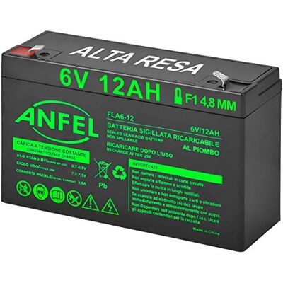 ANFEL Batteria Lead Acid AGM 6V 12Ah al Piombo Ricaricabile Pila Batteria Ermetica Batterie di Ricambio per Allarme Sirena Giocattoli Prodotti Medici ANFEL Batteria Lead Acid AGM 6V 12Ah al Piombo Ricaricabile Pila Batteria Ermetica Batterie di Ricambio per Allarme Sirena Giocattoli Prodotti Medici