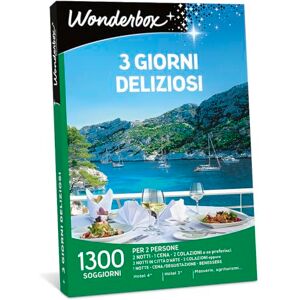 WONDERBOX Cofanetto Regalo 3 Giorni Deliziosi 1300 Soggiorni in hotel a 4 e 3 stelle 2 Notti + 1 Cena + 2 Colazioni per 2 Persone Regalo per una Coppia o per un Week end tra amici WONDERBOX Cofanetto Regalo 3 Giorni Deliziosi 1300 Soggiorni in hotel a 4 e 3 stelle 2 Notti + 1 Cena + 2 Colazioni per 2 Persone Regalo per una Coppia o per un Week end tra amici