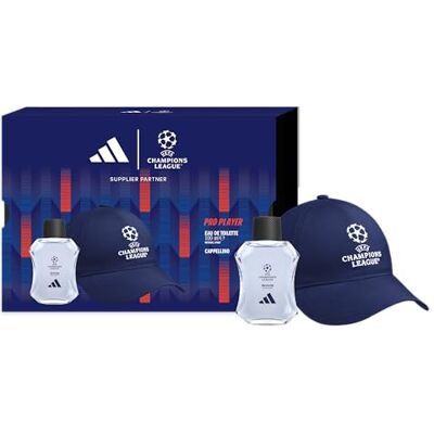 adidas , Cofanetto Regalo UEFA Champions League Pro Player, Eau de Toilette 100 ml e Cappellino Champions League Blu con Visiera adidas , Cofanetto Regalo UEFA Champions League Pro Player, Eau de Toilette 100 ml e Cappellino Champions League Blu con Visiera