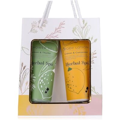 accentra Set da bagno Herbal Spa, in sacchetto regalo riutilizzabile, 200 ml, gel doccia, 200 ml, lozione per il corpo, regalo in materiale riciclato per donne, San Valentino, festa della mamma accentra Set da bagno Herbal Spa, in sacchetto regalo riutilizzabile, 200 ml, gel doccia, 200 ml, lozione per il corpo, regalo in materiale riciclato per donne, San Valentino, festa della mamma