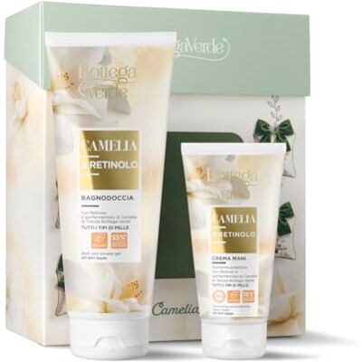 Bottega Verde Cofanetto Regalo Camelia e Retinolo, con Bagnodoccia 200 ml e Crema Mani 75 ml, Profumo Fresco e Fiorito, Efficacia Nutritiva e Protettiva, Idea Regalo Bottega Verde Cofanetto Regalo Camelia e Retinolo, con Bagnodoccia 200 ml e Crema Mani 75 ml, Profumo Fresco e Fiorito, Efficacia Nutritiva e Protettiva, Idea Regalo