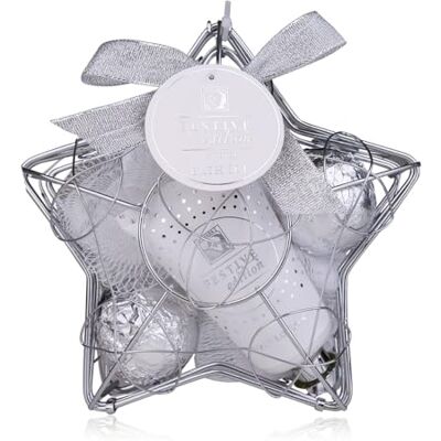 accentra Set da bagno FESTIVE EDITION in cesto metallico a forma di stella in argento, set regalo per donne con lozione per il corpo, 2 bombe da bagno e spugna a rete, ideale per Natale accentra Set da bagno FESTIVE EDITION in cesto metallico a forma di stella in argento, set regalo per donne con lozione per il corpo, 2 bombe da bagno e spugna a rete, ideale per Natale