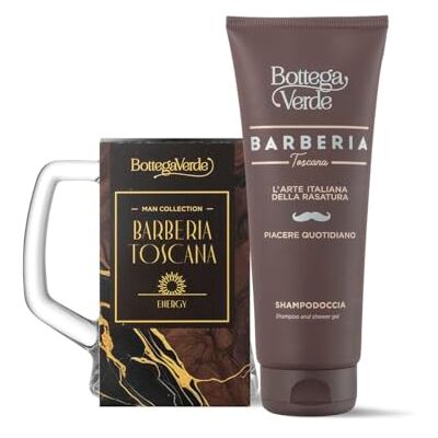 Bottega Verde Cofanetto Regalo Barberia Toscana, Shampodoccia Uomo 200 ml Pelle e Capelli e Boccale Birra in Vetro, Fragranza Legni Pregiati e Note Balsamiche, Idea Regalo Bottega Verde Cofanetto Regalo Barberia Toscana, Shampodoccia Uomo 200 ml Pelle e Capelli e Boccale Birra in Vetro, Fragranza Legni Pregiati e Note Balsamiche, Idea Regalo