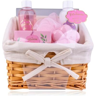 accentra Set da bagno BLOSSOM in cestino da donna, set regalo con gel doccia, lozione per il corpo, sali da bagno, bomba da bagno e spugna a rete, profumo lilla, rosa, regalo per compleanno, festa accentra Set da bagno BLOSSOM in cestino da donna, set regalo con gel doccia, lozione per il corpo, sali da bagno, bomba da bagno e spugna a rete, profumo lilla, rosa, regalo per compleanno, festa