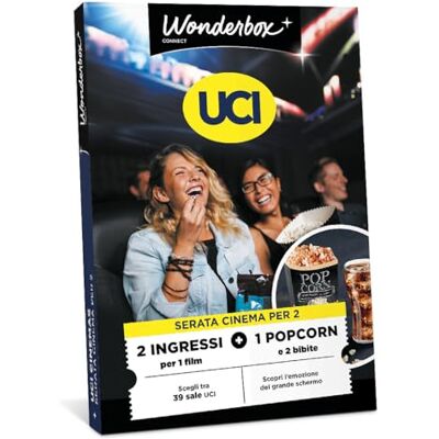 WONDERBOX Connect Cofanetto Regalo UCI Cinemas Food & Beverage 2 p. 2 ingressi per 1 film a scelta 1 popcorn dolce o salato e 2 bibite Valido 27 mesi WONDERBOX Connect Cofanetto Regalo UCI Cinemas Food & Beverage 2 p. 2 ingressi per 1 film a scelta 1 popcorn dolce o salato e 2 bibite Valido 27 mesi