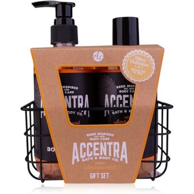 accentra Set regalo MEN'S COLLECTION da uomo, set per la cura in cestello metallico riutilizzabile di colore nero, con gel doccia da 300 ml in erogatore e shampoo da 300 ml, fragranza Amberwood accentra Set regalo MEN'S COLLECTION da uomo, set per la cura in cestello metallico riutilizzabile di colore nero, con gel doccia da 300 ml in erogatore e shampoo da 300 ml, fragranza Amberwood