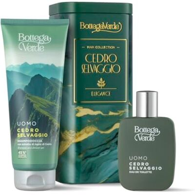 Bottega Verde Cofanetto Regalo Uomo Cedro Selvaggio, con Shampodoccia 200 ml, Eau de Toilette 50 ml al Cedro, Fragranza di Legni Nobili e Spezie, Idea Regalo Bottega Verde Cofanetto Regalo Uomo Cedro Selvaggio, con Shampodoccia 200 ml, Eau de Toilette 50 ml al Cedro, Fragranza di Legni Nobili e Spezie, Idea Regalo
