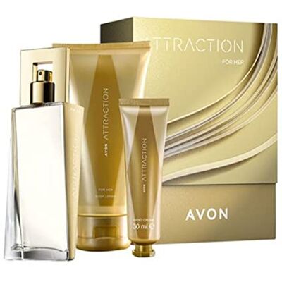 AVON Attraction Set di profumi con Eau de Parfum 50 ml, lozione per il corpo 150 ml e crema per le mani 30 ml, in confezione regalo AVON Attraction Set di profumi con Eau de Parfum 50 ml, lozione per il corpo 150 ml e crema per le mani 30 ml, in confezione regalo