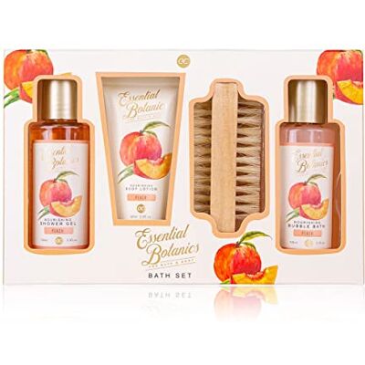 accentra Set da bagno, set per la cura dei BOTANICS – FRUITS in confezione regalo – gel doccia – bagno schiumoso – lozione per il corpo – spazzola per unghie – in profumo di pesca accentra Set da bagno, set per la cura dei BOTANICS – FRUITS in confezione regalo – gel doccia – bagno schiumoso – lozione per il corpo – spazzola per unghie – in profumo di pesca