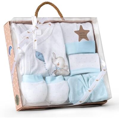 Interbaby Set Regalo, Corredino da 5 pezzi per neonati "Elefante" blu Interbaby Set Regalo, Corredino da 5 pezzi per neonati "Elefante" blu