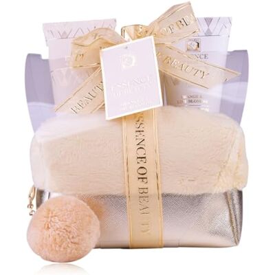 accentra Set da bagno SALSA ESSENCE OF BEAUTY per donne in borsa dorata, lozione corpo, gel, schiuma da bagno, fragranza Arancia e Fiore di Limone, regalo di lusso per donne accentra Set da bagno SALSA ESSENCE OF BEAUTY per donne in borsa dorata, lozione corpo, gel, schiuma da bagno, fragranza Arancia e Fiore di Limone, regalo di lusso per donne