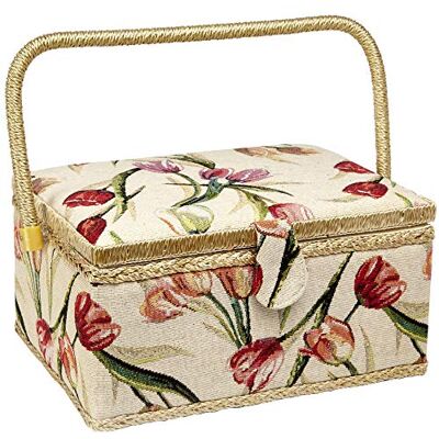 Adolfo Design Cesto da cucito con stampa floreale a tulipani, scatola portaoggetti con vassoio rimovibile, cuscino per spilli integrato e tasca interna, grande, 30,5 x 22,9 x 15,2 cm, by Adolfo Design Cesto da cucito con stampa floreale a tulipani, scatola portaoggetti con vassoio rimovibile, cuscino per spilli integrato e tasca interna, grande, 30,5 x 22,9 x 15,2 cm, by