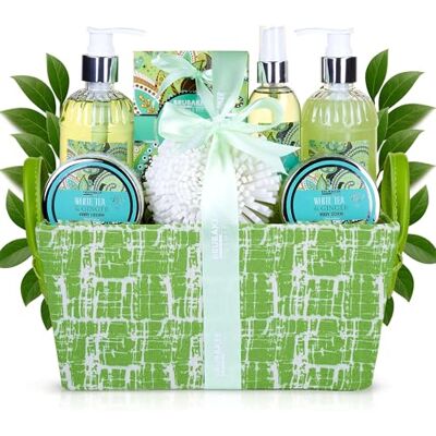 Brubaker Cosmetics set beauty da bagno e doccia 'White Tea & Ginger' con fragranze floreali di tè bianco e zenzero set regalo in 9 pezzi presentati in un cestino con ansa ai lati Brubaker Cosmetics set beauty da bagno e doccia 'White Tea & Ginger' con fragranze floreali di tè bianco e zenzero set regalo in 9 pezzi presentati in un cestino con ansa ai lati