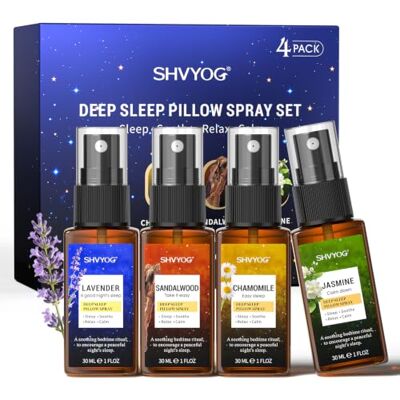 SHVYOG Cofanetto spray per cuscino per dormire, profumo lavanda, camomilla, sandalo e gelsomino, foschia di cuscino per un sonno profondo, purifica le energie negative, regalo lenitivo e rilassamento SHVYOG Cofanetto spray per cuscino per dormire, profumo lavanda, camomilla, sandalo e gelsomino, foschia di cuscino per un sonno profondo, purifica le energie negative, regalo lenitivo e rilassamento