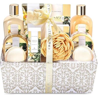 spa luxetique Set regalo per fidanzata – 12 pezzi, profumo di vaniglia con sali da bagno, bombe, gel doccia, crema per le mani, turbante per capelli con bottone, Natale Regalo Festa della Mamma spa luxetique Set regalo per fidanzata – 12 pezzi, profumo di vaniglia con sali da bagno, bombe, gel doccia, crema per le mani, turbante per capelli con bottone, Natale Regalo Festa della Mamma