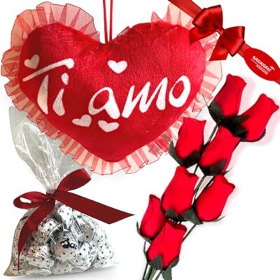 NARAMAKI Baci Perugina Regalo San Valentino e Festa della Donna 2025 Cuscino a Cuore 19cm + 8 Boccioli di Rose in Legno Rosse + 125gr di Baci Perugina Fondente Luisa NARAMAKI Baci Perugina Regalo San Valentino e Festa della Donna 2025 Cuscino a Cuore 19cm + 8 Boccioli di Rose in Legno Rosse + 125gr di Baci Perugina Fondente Luisa