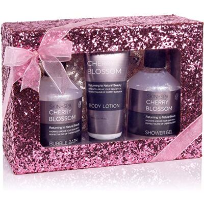 Brubaker set beauty bagno e doccia "Cherry Blossom Skin + Spa" 4 pz. set bagno e doccia con profumo di fiori di ciliegio in confezione regalo glitter rosa + sacchetto cosmetico Brubaker set beauty bagno e doccia "Cherry Blossom Skin + Spa" 4 pz. set bagno e doccia con profumo di fiori di ciliegio in confezione regalo glitter rosa + sacchetto cosmetico