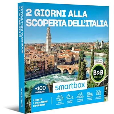 Smartbox Cofanetto Regalo per Uomo o Donna 2 Giorni alla Scoperta dell'Italia Idee Regalo Originale 1 Notte con Colazione per 2 Persone, Inclusa Una Selezione di strutture B&B Hotels Smartbox Cofanetto Regalo per Uomo o Donna 2 Giorni alla Scoperta dell'Italia Idee Regalo Originale 1 Notte con Colazione per 2 Persone, Inclusa Una Selezione di strutture B&B Hotels