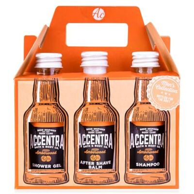 accentra Set regalo MEN'S COLLECTION in confezione regalo per uomini, 6 x 50 ml, prodotti per la cura con profumo di legno ambra, idea regalo originale per uomo in bottiglia di birra effetto accentra Set regalo MEN'S COLLECTION in confezione regalo per uomini, 6 x 50 ml, prodotti per la cura con profumo di legno ambra, idea regalo originale per uomo in bottiglia di birra effetto