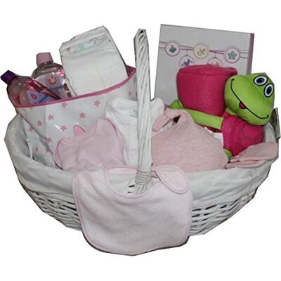 DRW Cestino Cesto Regalo Ragazza Appena Nata con Abbigliamento, Set da Bagno e albumm Foto DRW Cestino Cesto Regalo Ragazza Appena Nata con Abbigliamento, Set da Bagno e albumm Foto