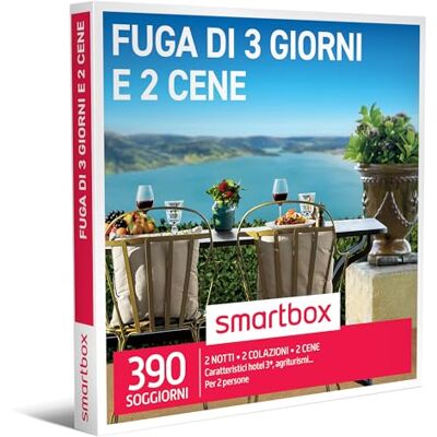 Smartbox Fuga di 3 Giorni e 2 Cene Cofanetto Regalo Coppia, 2 Notti con Colazione e 2 Cene per 2 Persone, Idee Regalo Originale Smartbox Fuga di 3 Giorni e 2 Cene Cofanetto Regalo Coppia, 2 Notti con Colazione e 2 Cene per 2 Persone, Idee Regalo Originale