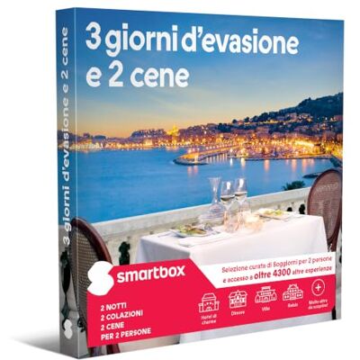 Smartbox Cofanetto Regalo 3 Giorni d'evasione e 2 cene Idea Regalo Gourmet 2 Notti con Colazione e 2 cene per 2 Persone Smartbox Cofanetto Regalo 3 Giorni d'evasione e 2 cene Idea Regalo Gourmet 2 Notti con Colazione e 2 cene per 2 Persone