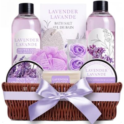 BODY & EARTH Set regalo da donna, 10 pezzi, in salice, con prodotti profumati alla lavanda, set regalo per donne, mamma, fidanzata BODY & EARTH Set regalo da donna, 10 pezzi, in salice, con prodotti profumati alla lavanda, set regalo per donne, mamma, fidanzata