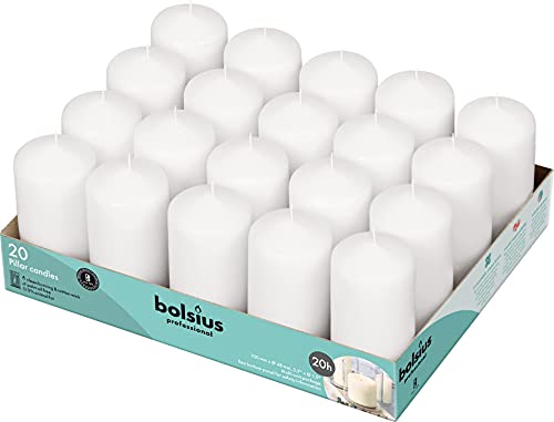 Bolsius Candele basiche per Decorazione, Cera, Bianco, Inodore Dimensione Cero Singolo: h 9.8 cm Ø4.8cm, 20 unità