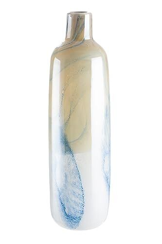 ART Vaso decorativo in vetro colorato, decorazione marittima, regalo per donne, compleanno, Natale, colore: blu, beige, altezza 46 cm