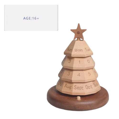 WUBA Calendario perpetuo in legno, a forma di albero di Natale, calendario dell'avvento perpetuo, ornamenti natalizi per bambini, vacanze, ufficio, decorazione per la casa