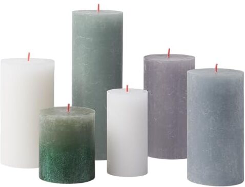 Bolsius Candele rustiche a pilastro, set regalo da 6 pezzi, candele decorative per la casa, durata della combustione, non profumate, cera vegetale naturale, senza olio di palma