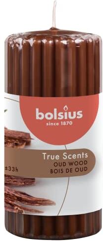 Bolsius True Scents Candela a Colonna profumata Ribbed Pillar 120/58, Cera, Marrone, Medium, 250 unità