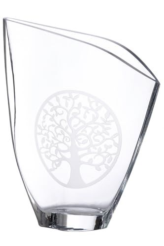 ART Vaso decorativo per fiori in vetro, con motivo albero della vita, decorazione moderna, regalo per donne, colore: trasparente, altezza 33 cm