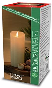 Konstsmide Candela a LED in vera cera, con timer da 4 e 8 ore, 1 diodo bianco caldo, funzionamento a batteria, per interni –