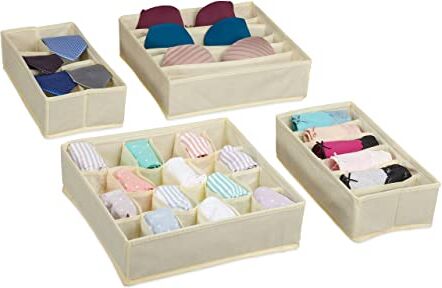 Relaxdays Organizer per Cassetti, Scatole Porta Cravatte per Biancheria Intima, Box per Calzini, Reggiseni, Beige, Set da 1 pz