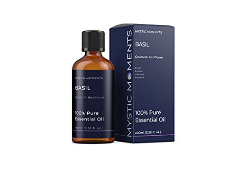 Mystic Moments Olio essenziale di basilico 100 ml olio puro e naturale per diffusori, aromaterapia e massaggio miscele senza OGM vegano