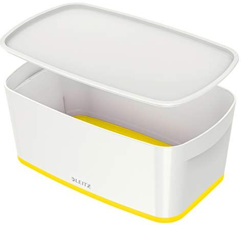 Leitz MyBox WOW Contenitore con Coperchio S, per Archiviare Accessori per Ufficio e Casa, Bianco e Giallo,