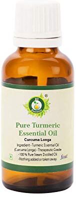 R V Essential Puro Curcuma Essenziale Olio 5ml (0.169oz)- Curcuma Longa (100% Puro e Naturale Steam Distilled) Pure Turmeric Essential Oil