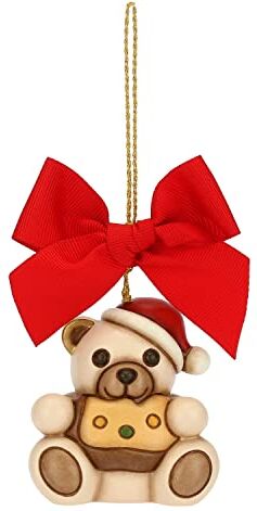 THUN Addobbi Natalizi, Teddy con Panettone Grande in Ceramica Decorata a Mano Idea Regalo Natale 2022-5.7x4.5x6 cm h