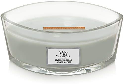 Woodwick Candela profumata Ellispe con stoppino crepitante   Lavanda e Cedro   Durata della fragranza: fino a 50 ore