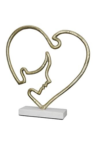 Gilde Scultura decorativa moderna in alluminio – oggetto decorativo astratto volto nel cuore – Colore: oro – altezza 40 cm