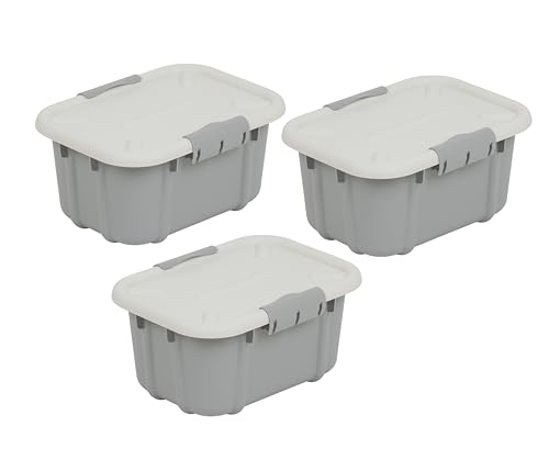 Branq Home essential Set di 3 contenitori universali con coperchio Velur, dimensioni 3,6 l, in plastica PP senza BPA, colore: grigio chiaro