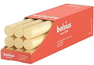 Bolsius Candele rustiche – Beige – 9 pezzi – 27 x 2,3 cm – Lunghezza durata 13 ore – Non profumate – Cera vegetale naturale – Senza olio di palma